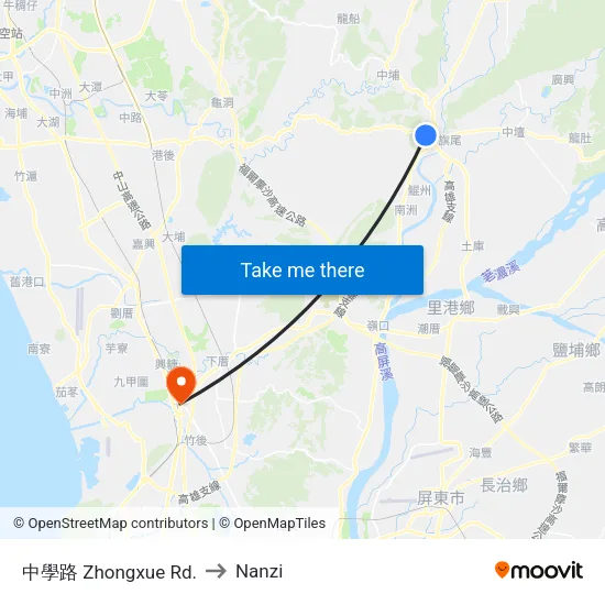 中學路 Jhongsyue Rd. to Nanzi map