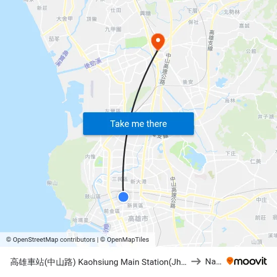 Kaohsiung Main Station (Zhongshan Road) to Nanzi map