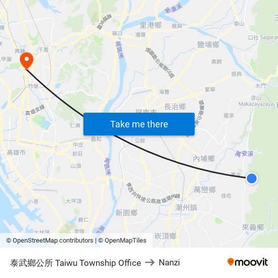 泰武鄉公所 Taiwu Township Office to Nanzi map