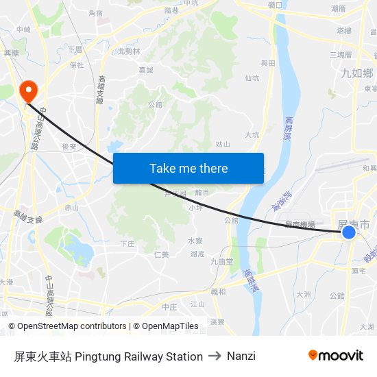 屏東火車站 Pingtung Railway Station to Nanzi map