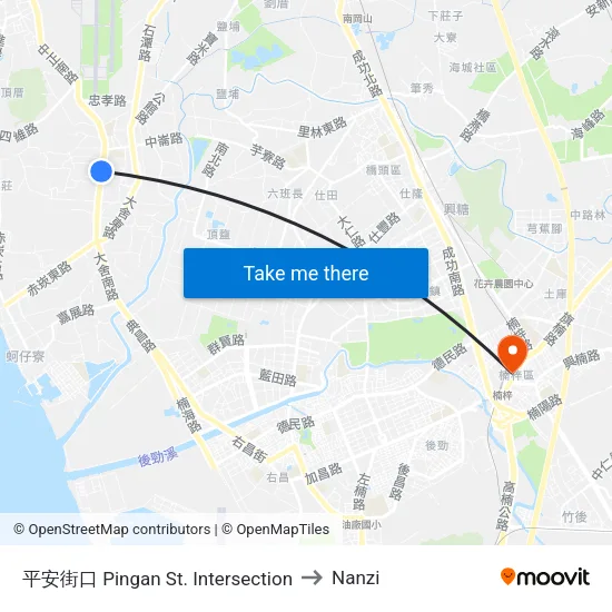 平安街口 Pingan St. Intersection to Nanzi map