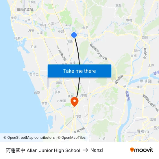 阿蓮國中 Alian Junior High School to Nanzi map