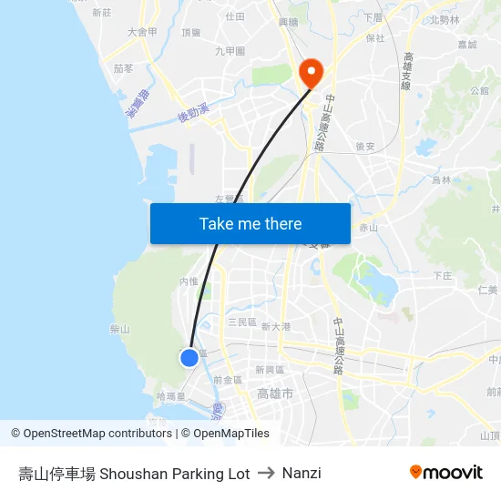 壽山停車場 Shoushan Parking Lot to Nanzi map