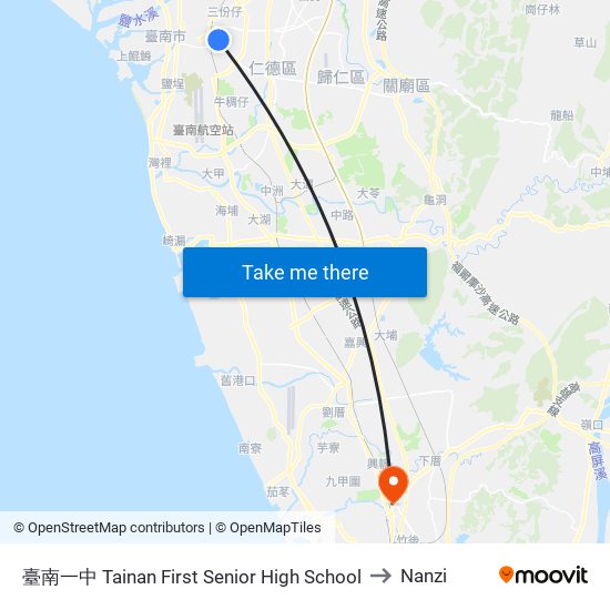 臺南一中 Tainan First Senior High School to Nanzi map