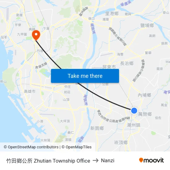 竹田鄉公所 Zhutian Township Office to Nanzi map