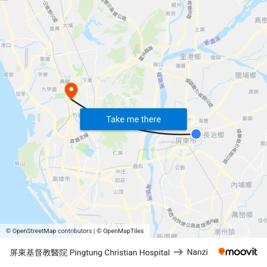 屏東基督教醫院 Pingtung Christian Hospital to Nanzi map