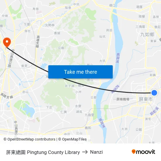 Pingtung County Library to Nanzi map