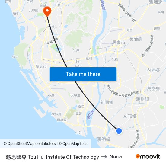 慈惠醫專 Tzu Hui Institute Of Technology to Nanzi map