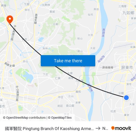 國軍醫院 Pingtung Branch Of Kaoshiung Armed Forces Genaral Hospital to Nanzi map