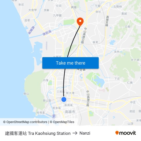 建國客運站 Tra Kaohsiung Station to Nanzi map