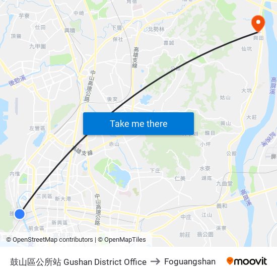 鼓山區公所站 Gushan District Office to Foguangshan map