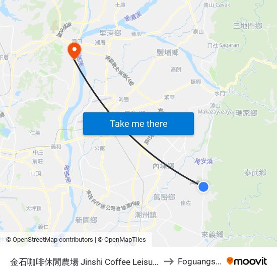 金石咖啡休閒農場 Jinshi Coffee Leisure Farm to Foguangshan map