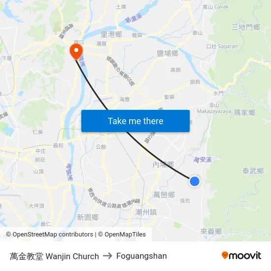 萬金教堂 Wanjin Church to Foguangshan map