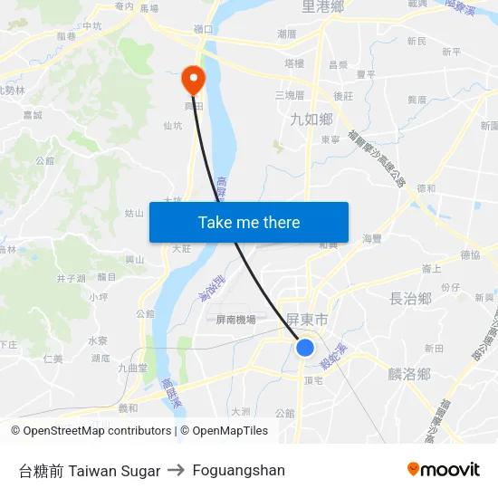 Taiwan Sugar to Foguangshan map