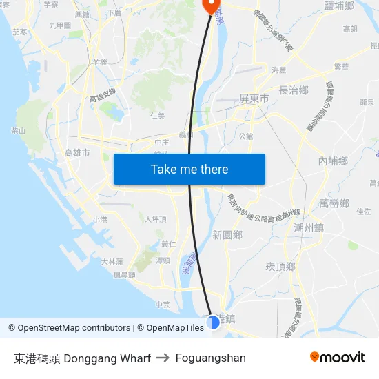 東港碼頭 Donggang Wharf to Foguangshan map