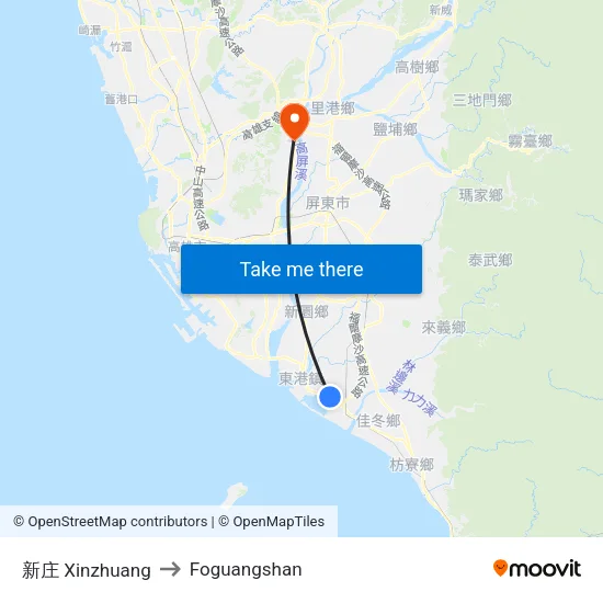 Xinzhuang to Foguangshan map