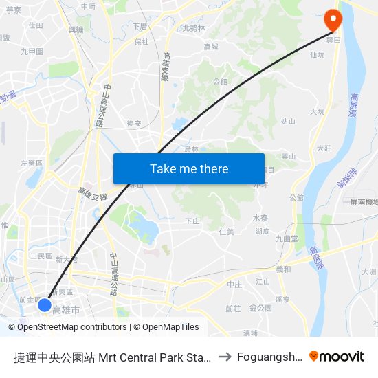 捷運中央公園站 Mrt Central Park Station to Foguangshan map