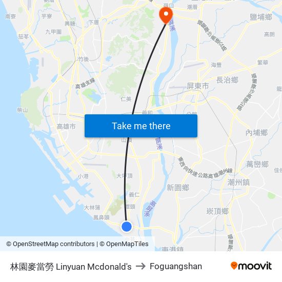 林園麥當勞 Linyuan Mcdonald's to Foguangshan map