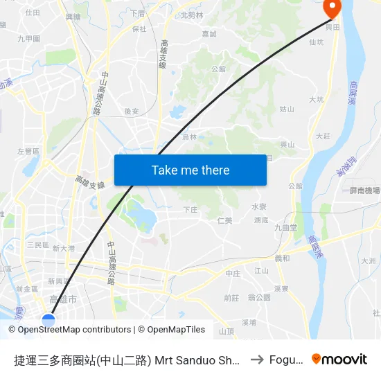 MRT Sanduo Shopping District Station (Zhongshan 2nd Road) to Foguangshan map