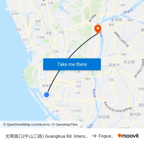 光華路口(中山三路) Guanghua Rd. Intersection(Jhongshan 3rd Rd.) to Foguangshan map