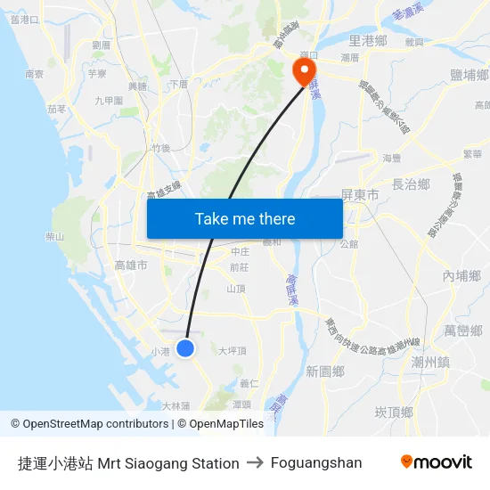 捷運小港站 Mrt Siaogang Station to Foguangshan map