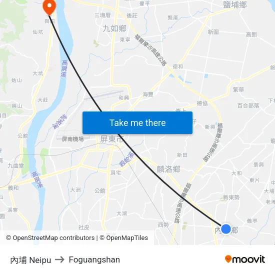 內埔 Neipu to Foguangshan map