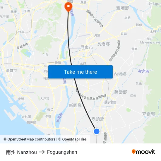 南州 Nanzhou to Foguangshan map