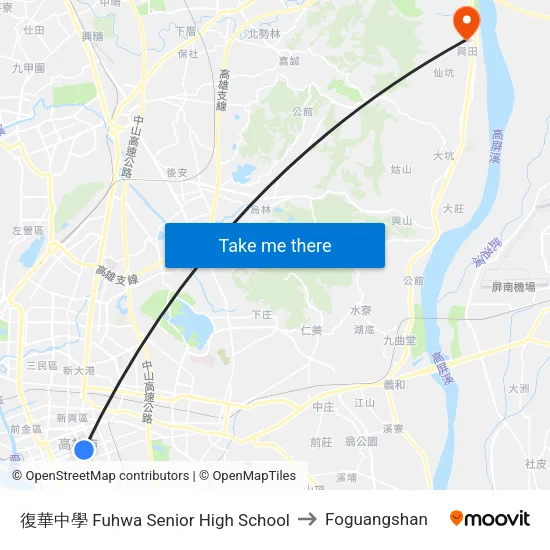 復華中學 Fuhwa Senior High School to Foguangshan map