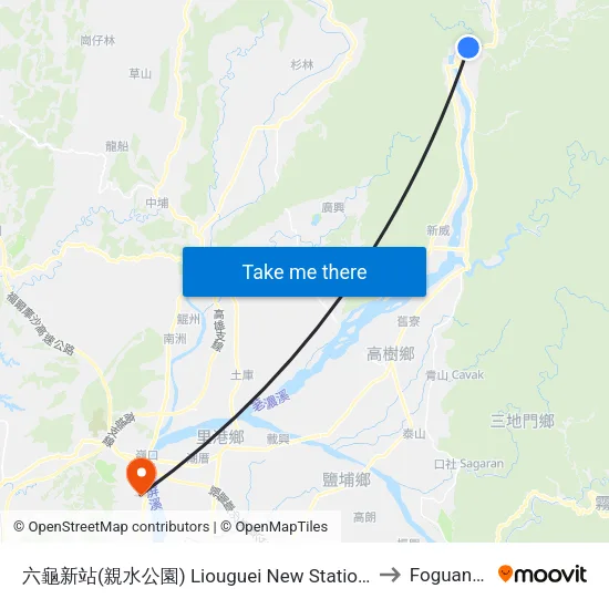 六龜新站(親水公園) Liouguei New Station(Hydrophilic Park) to Foguangshan map