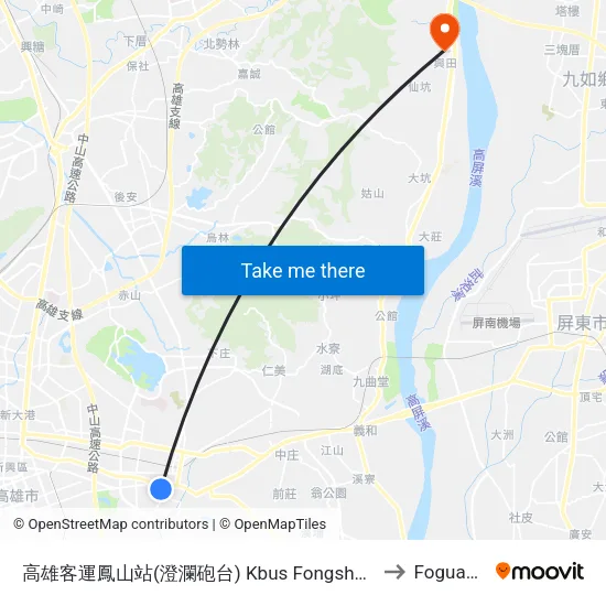 高雄客運鳳山站(澄瀾砲台) Kbus Fongshan Station(Chenglan Fort) to Foguangshan map