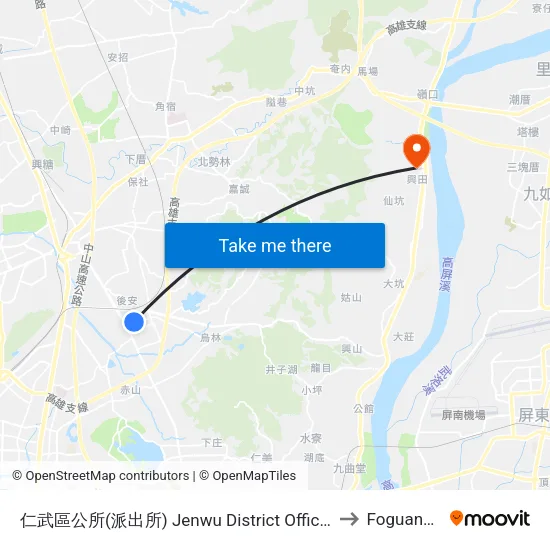 仁武區公所(派出所) Jenwu  District Office(Police Station) to Foguangshan map