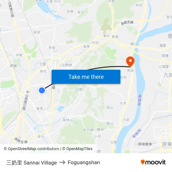 三奶里 Sannai Village to Foguangshan map