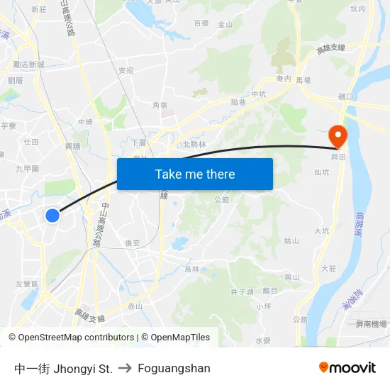 中一街 Jhongyi St. to Foguangshan map