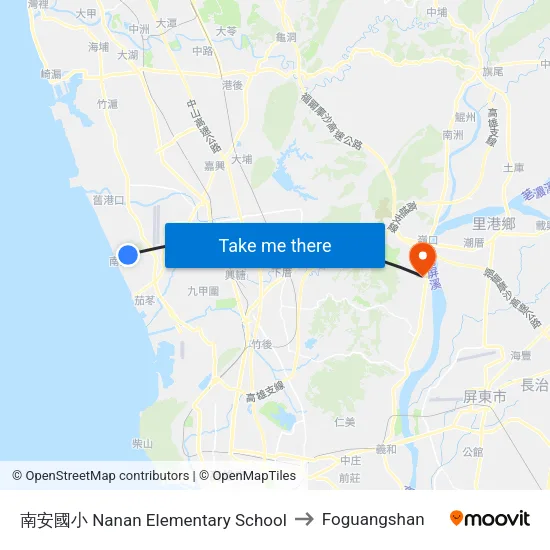 南安國小 Nanan Elementary School to Foguangshan map