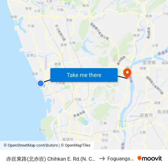 赤崁東路(北赤崁) Chihkan E. Rd.(N. Chihkan) to Foguangshan map