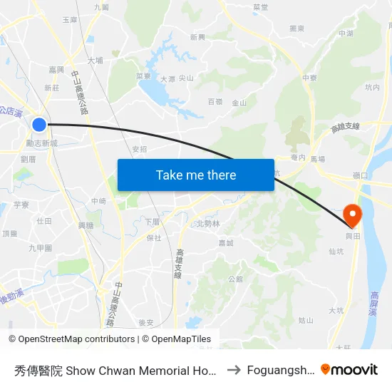 秀傳醫院 Show Chwan Memorial Hospital to Foguangshan map