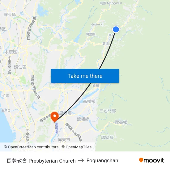 長老教會 Presbyterian Church to Foguangshan map