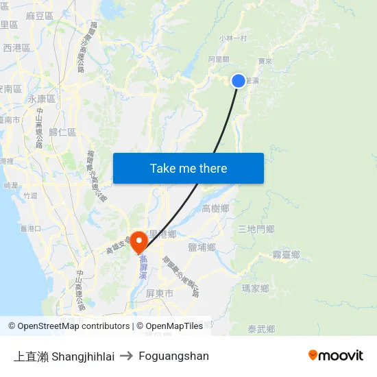 上直瀨 Shangjhihlai to Foguangshan map