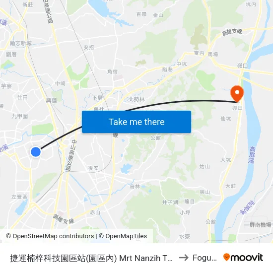 捷運楠梓科技園區站(園區內) Mrt Nanzih Technology Industrial Park (Industrial Park) to Foguangshan map