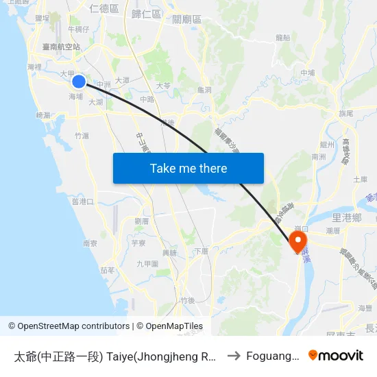 太爺(中正路一段) Taiye(Jhongjheng Rd. Section 1) to Foguangshan map