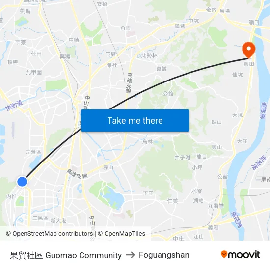 果貿社區 Guomao Community to Foguangshan map