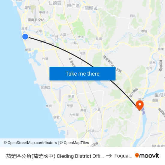 茄萣區公所(茄萣國中) Cieding District Office(Jiading Juinior High School) to Foguangshan map