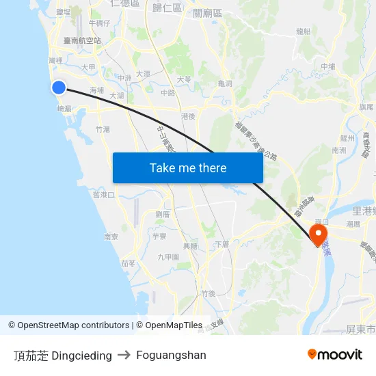 頂茄萣 Dingcieding to Foguangshan map