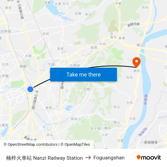 楠梓火車站 Nanzi Railway Station to Foguangshan map