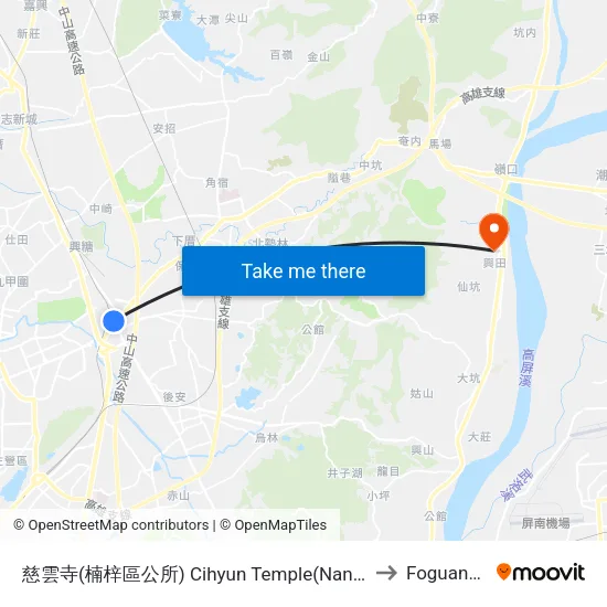 慈雲寺(楠梓區公所) Cihyun Temple(Nanzih District Office) to Foguangshan map