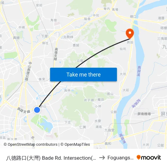 八德路口(大灣) Bade Rd. Intersection(Da-Wan) to Foguangshan map