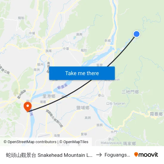 蛇頭山觀景台 Snakehead Mountain Lookout to Foguangshan map