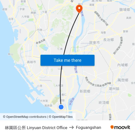 林園區公所 Linyuan District Office to Foguangshan map