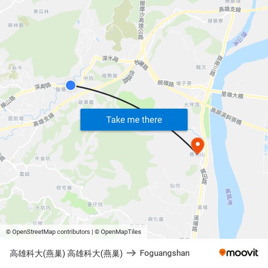 高雄科大(燕巢) 高雄科大(燕巢) to Foguangshan map