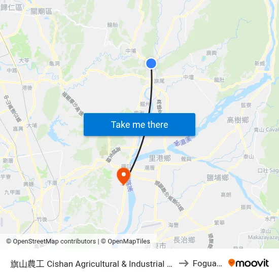 旗山農工 Cishan Agricultural & Industrial Vocational Senior High School to Foguangshan map
